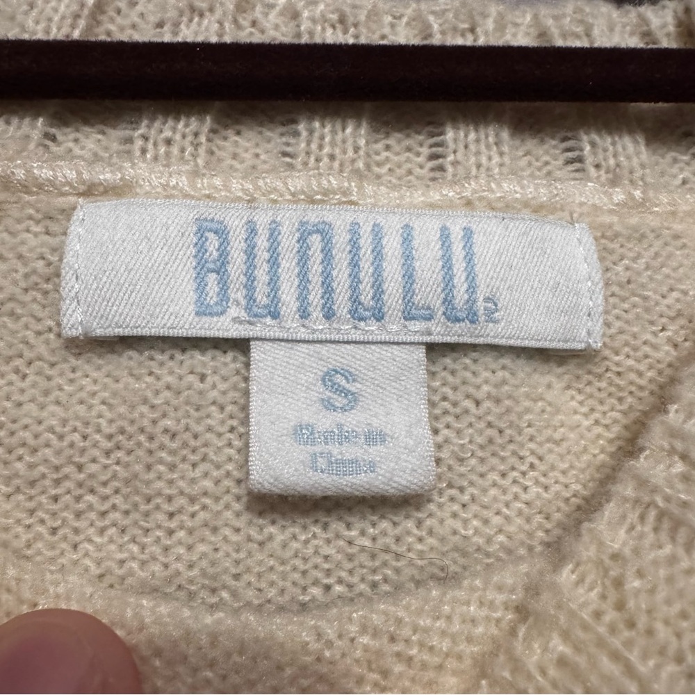 Bunulu Women’s Small Cream Sweater Crochet Granny Square Sleeves Boho Wool Blend - Picture 9 of 10